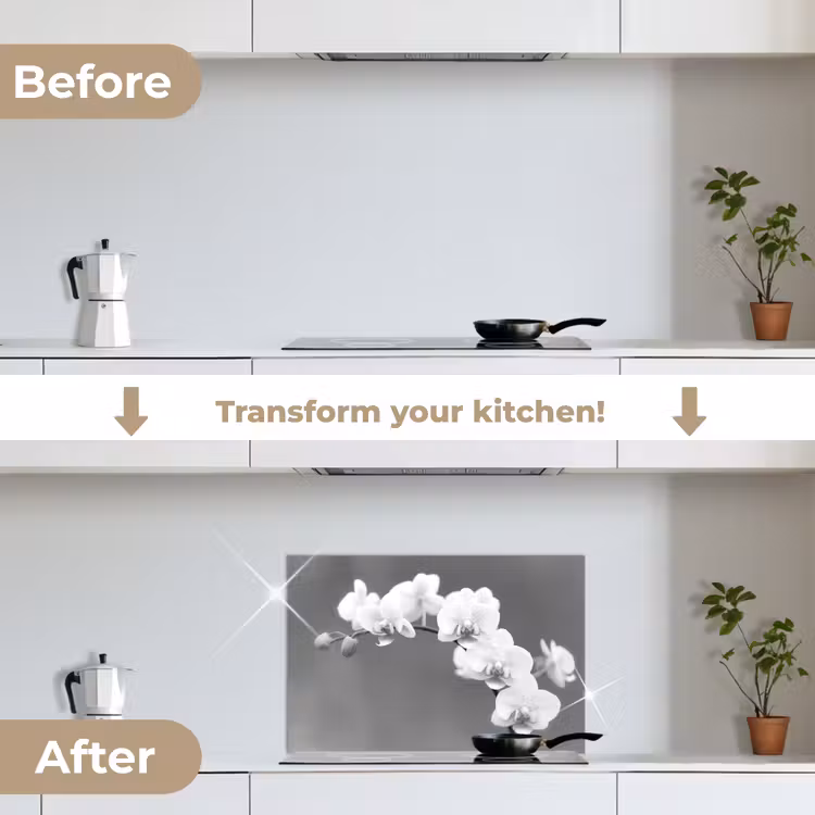 Kitchen splashback for hob - Monochrome Orchid Splendor — 7