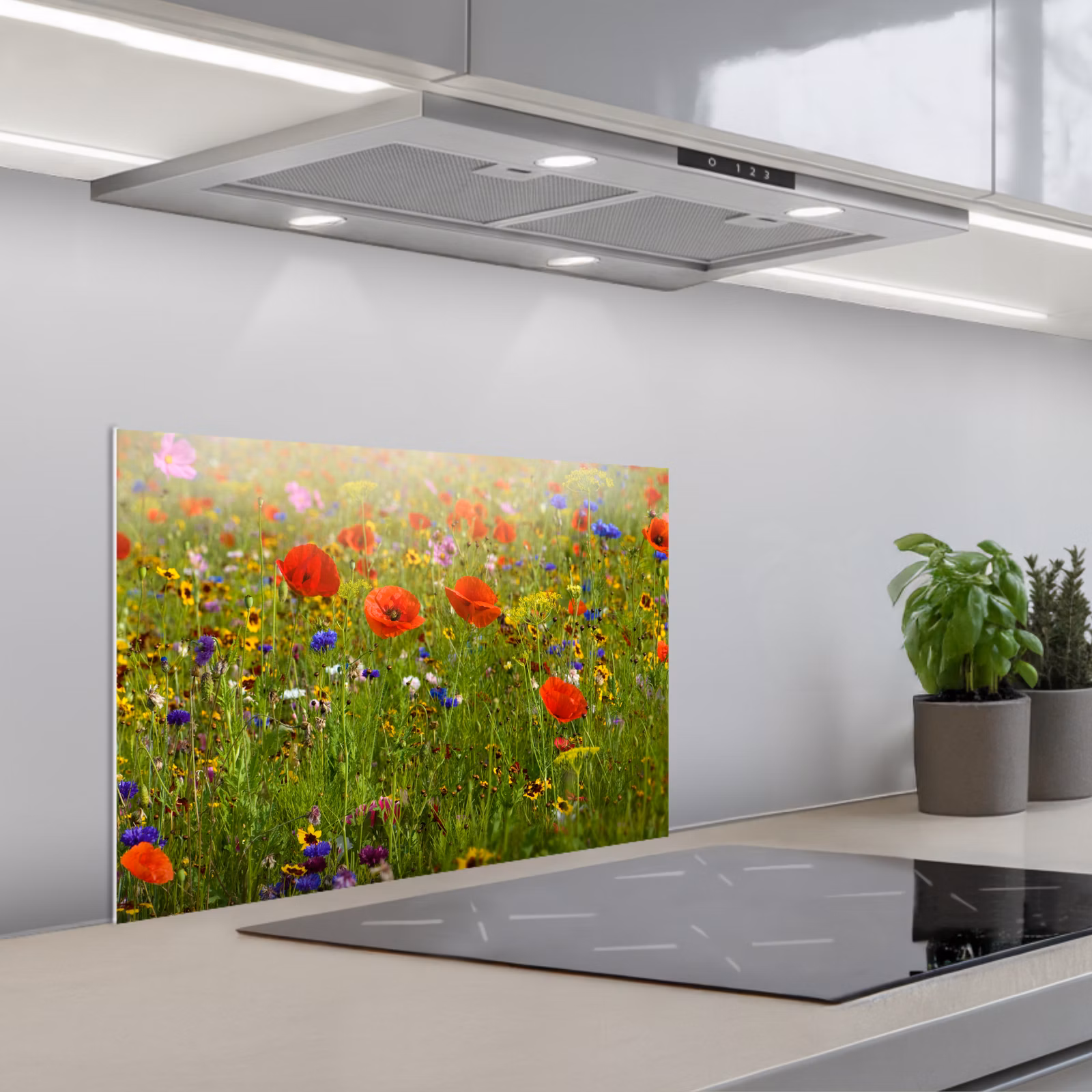 Kitchen splashback for hob - Spring - Flowers - Red - Poppy - Grass - Green — 1