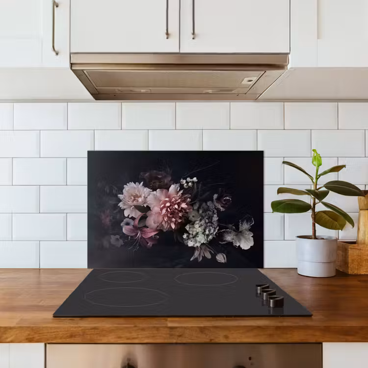 Kitchen splashback for hob - Flowers - Vintage - Pastel - Black - Bouquet — 3