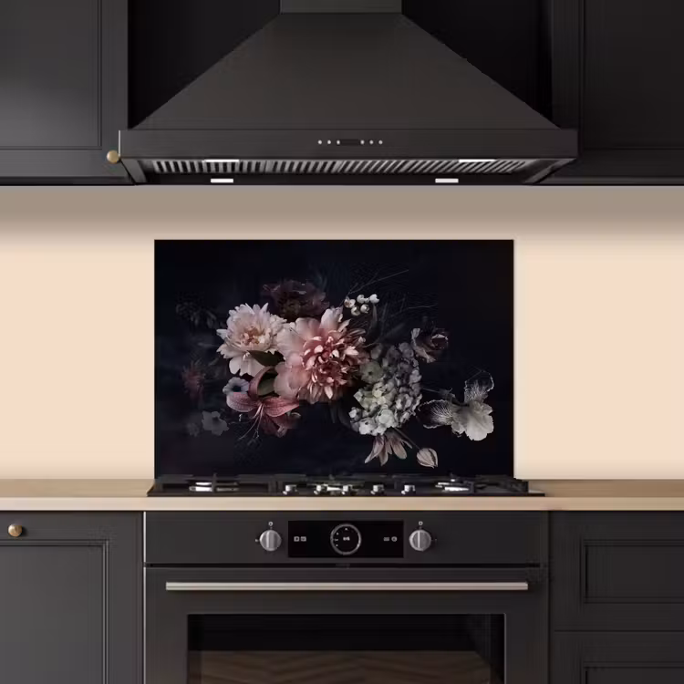 Kitchen splashback for hob - Flowers - Vintage - Pastel - Black - Bouquet — 5