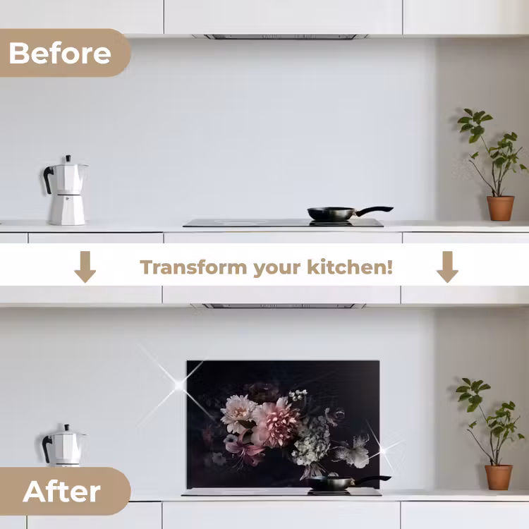Kitchen splashback for hob - Flowers - Vintage - Pastel - Black - Bouquet — 7