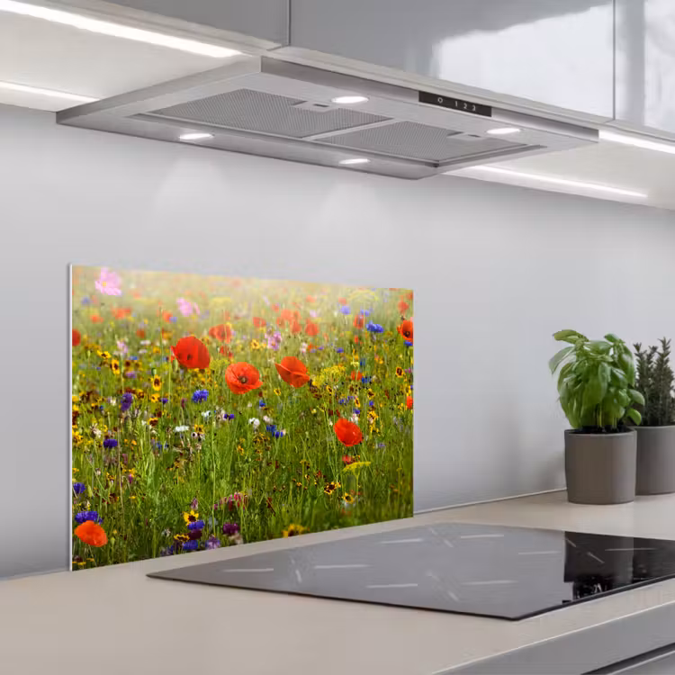 Kitchen splashback for hob - Spring - Flowers - Red - Poppy - Grass - Green — 1