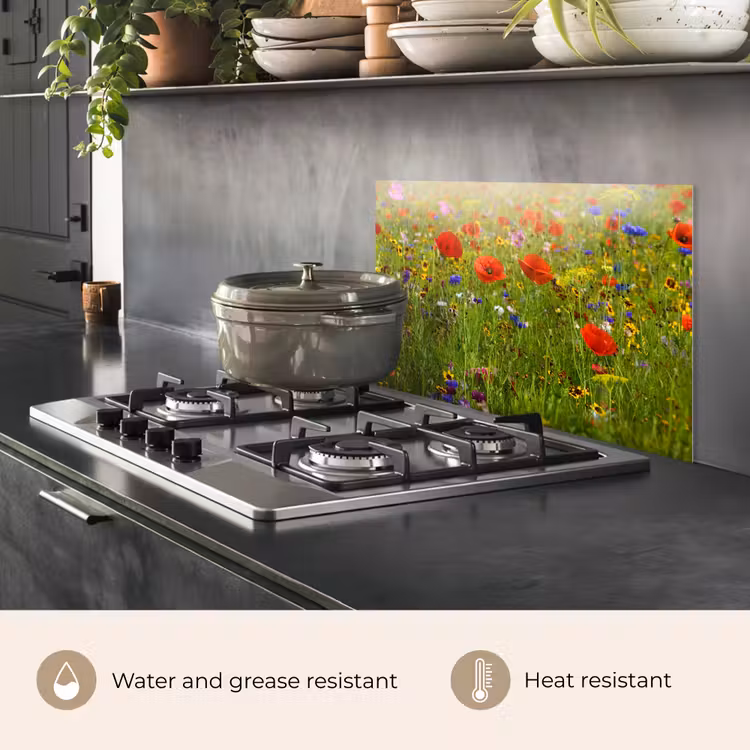 Kitchen splashback for hob - Spring - Flowers - Red - Poppy - Grass - Green — 2