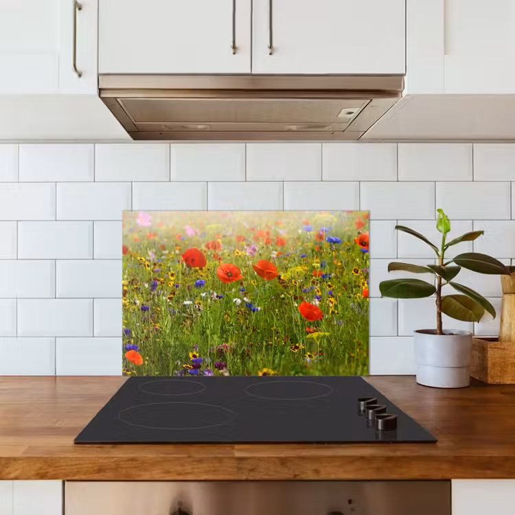 Kitchen splashback for hob - Spring - Flowers - Red - Poppy - Grass - Green — 3