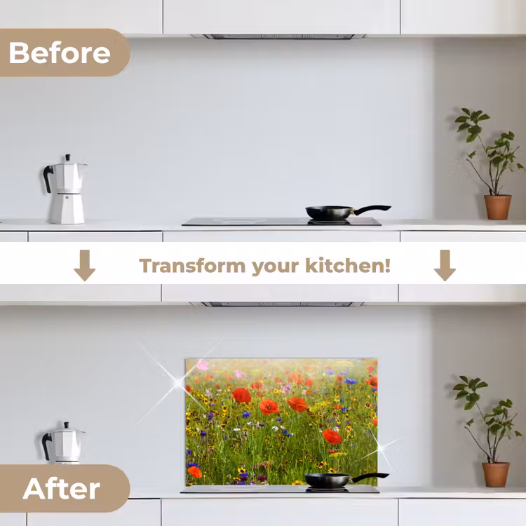 Kitchen splashback for hob - Spring - Flowers - Red - Poppy - Grass - Green — 7