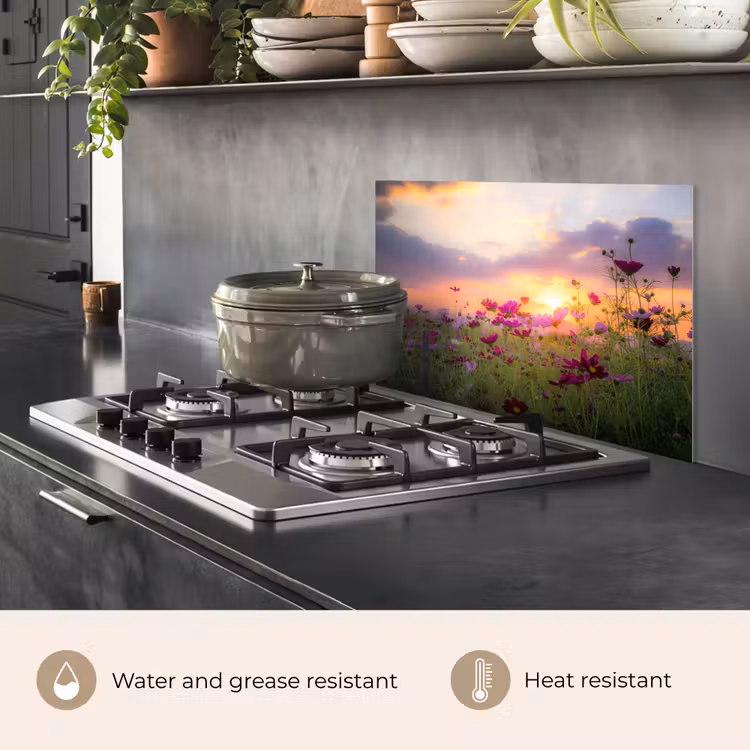 Kitchen splashback for hob - Sunset - Flowers - Pink - Nature - Green — 2