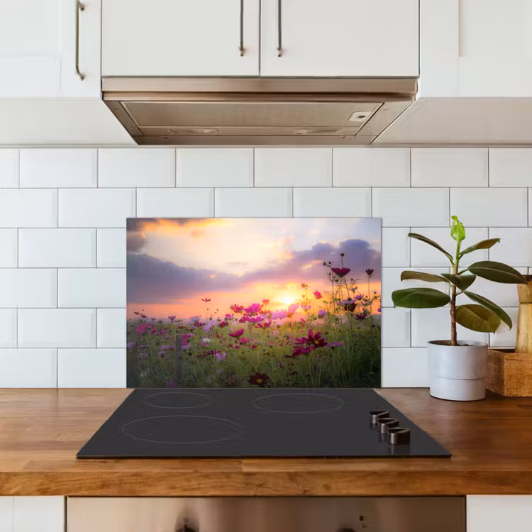 Kitchen splashback for hob - Sunset - Flowers - Pink - Nature - Green — 3