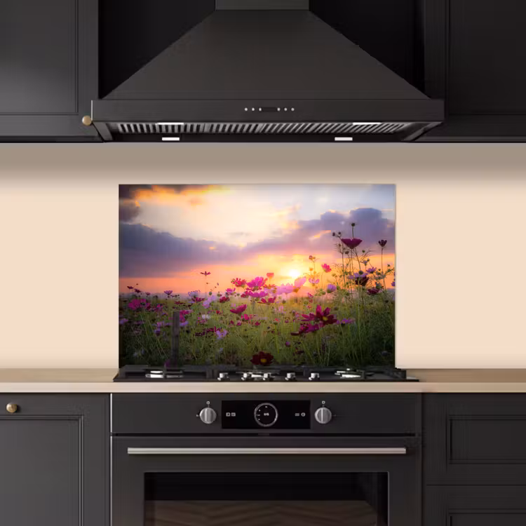 Kitchen splashback for hob - Sunset - Flowers - Pink - Nature - Green — 5