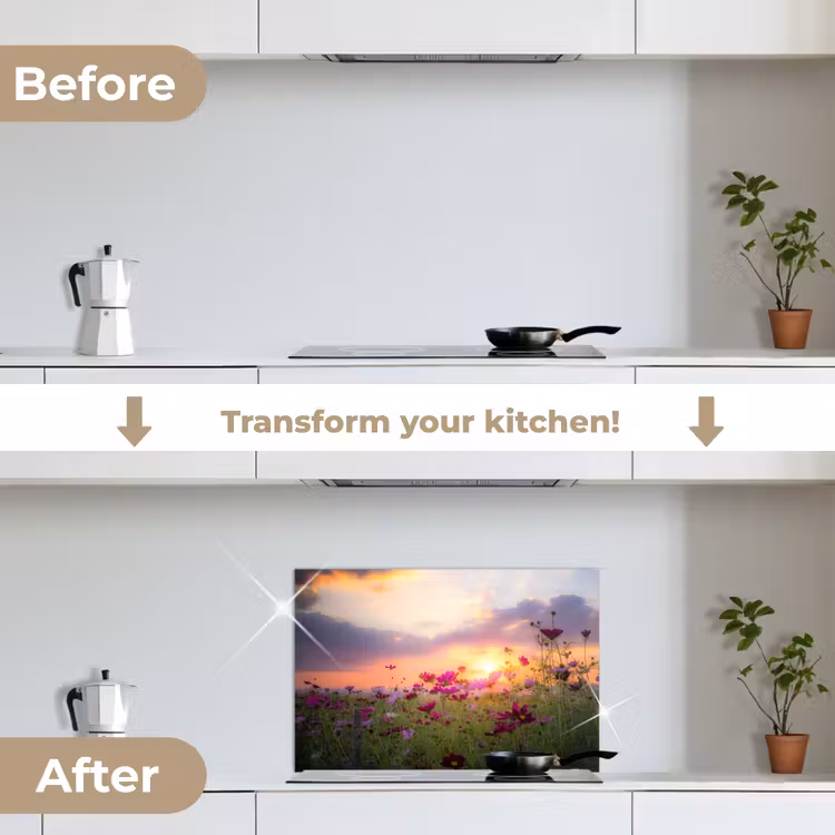 Kitchen splashback for hob - Sunset - Flowers - Pink - Nature - Green — 7