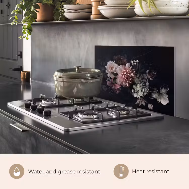 Kitchen splashback for hob - Flowers - Vintage - Pastel - Pink - White — 2