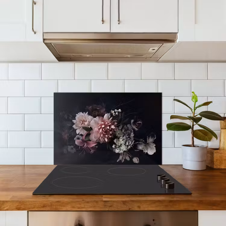 Kitchen splashback for hob - Flowers - Vintage - Pastel - Pink - White — 3