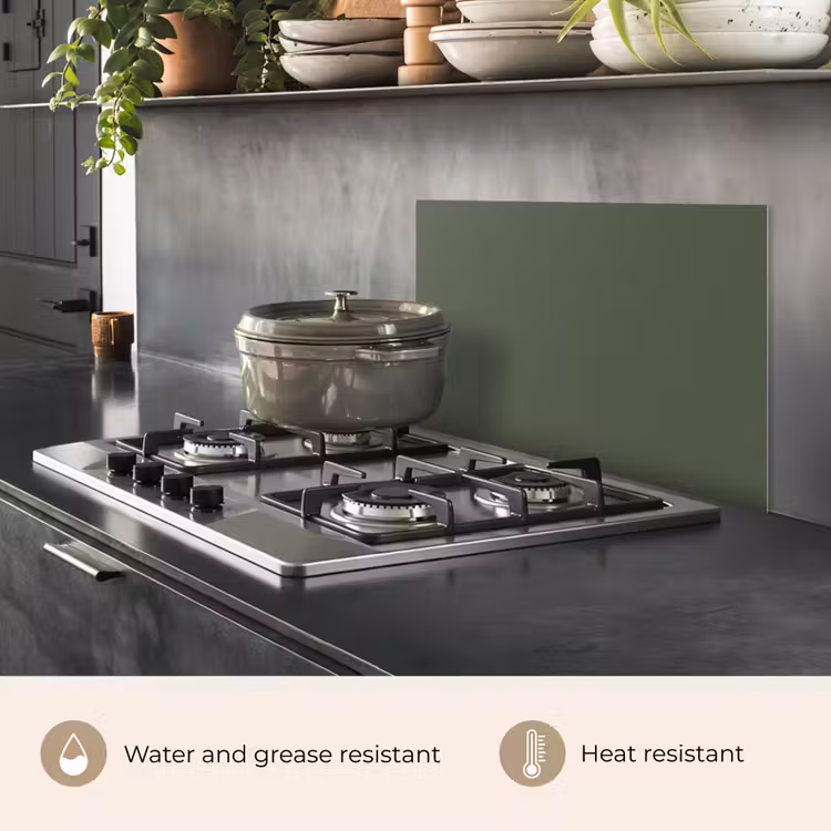 Kitchen splashback for hob - Green - Solid color - Olive green — 2