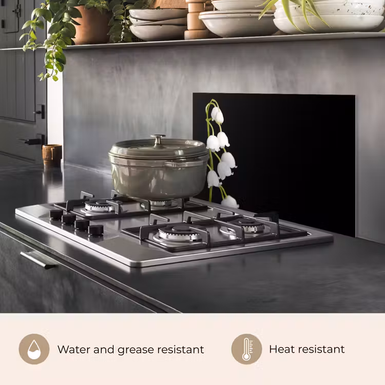Kitchen splashback for hob - Lily of the valley - Flowers - Black - Flora — 2