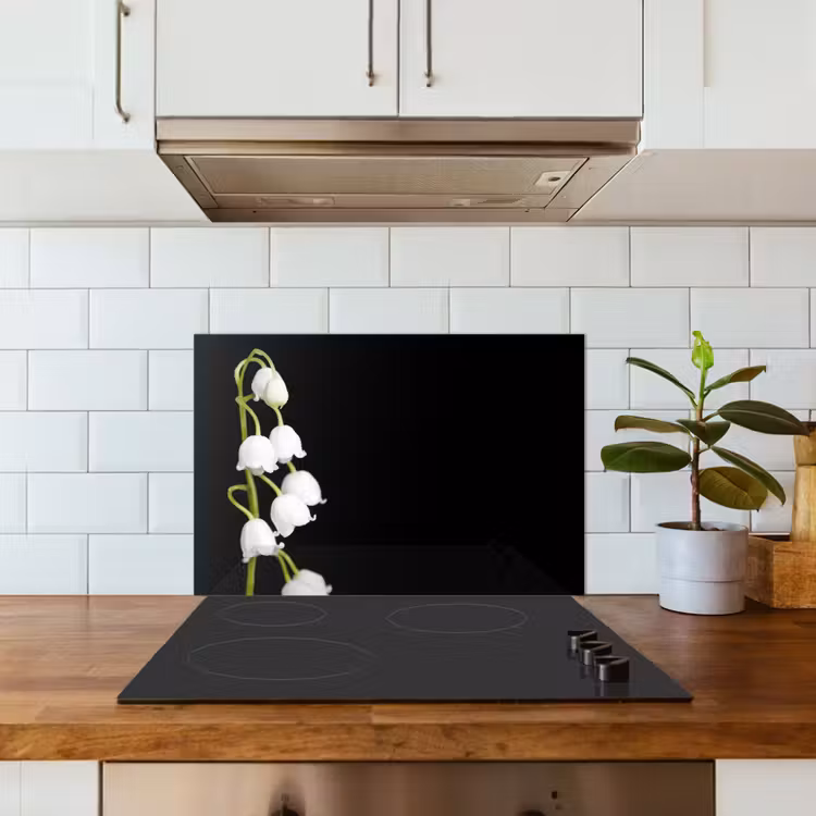 Kitchen splashback for hob - Lily of the valley - Flowers - Black - Flora — 3