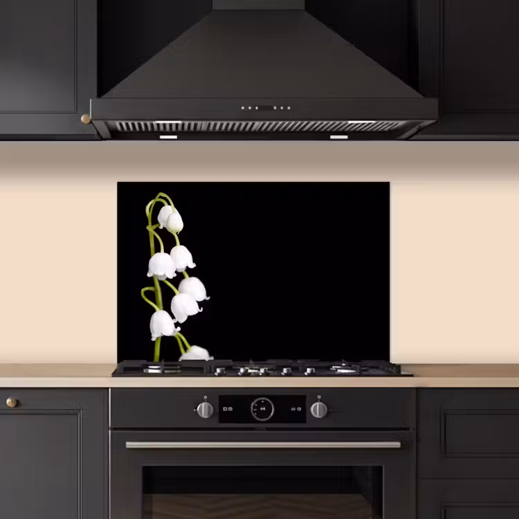 Kitchen splashback for hob - Lily of the valley - Flowers - Black - Flora — 5