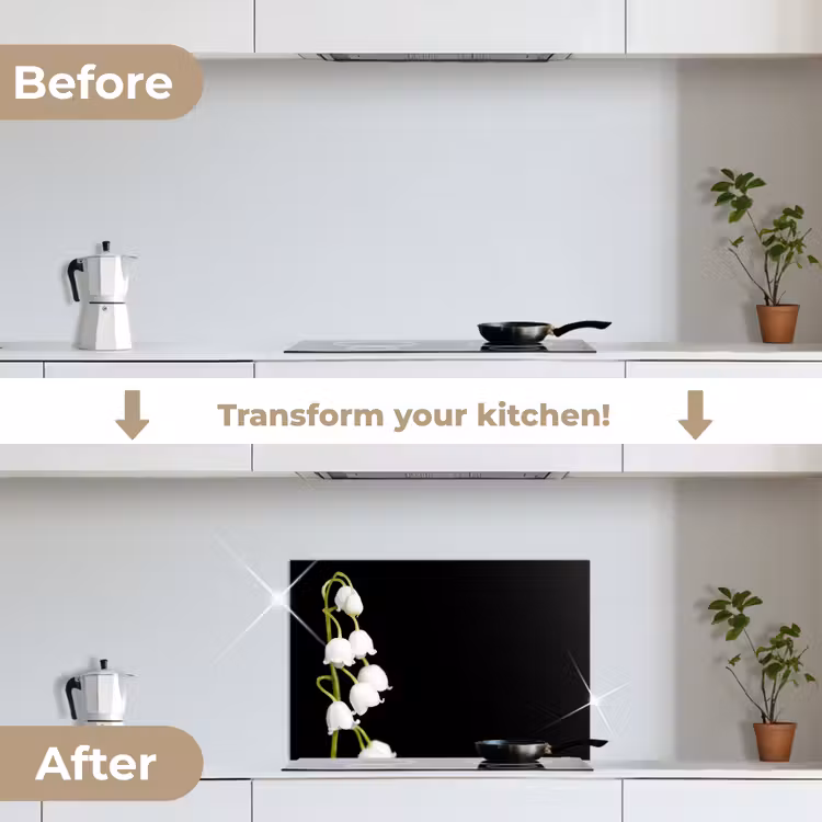 Kitchen splashback for hob - Lily of the valley - Flowers - Black - Flora — 7