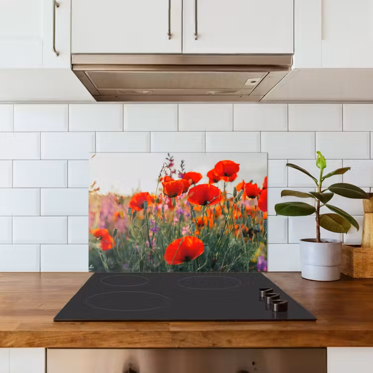 Kitchen splashback for hob - Poppy - Flowers - Red - Purple - Meadow — 3