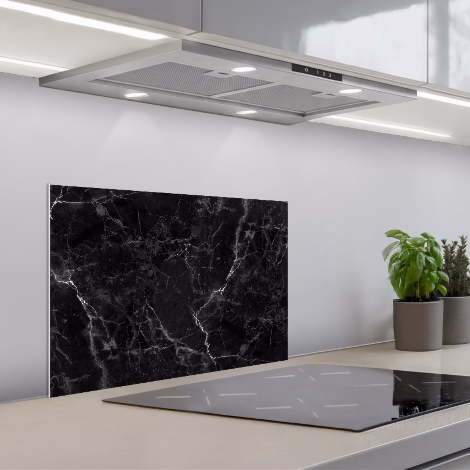 Kitchen splashback for hob - Marble - Black - White - Texture - Marble look — 1