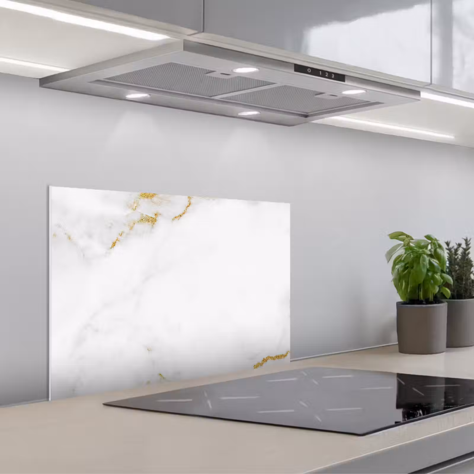 Kitchen splashback for hob - Marble - Gold - White - Luxury — 1