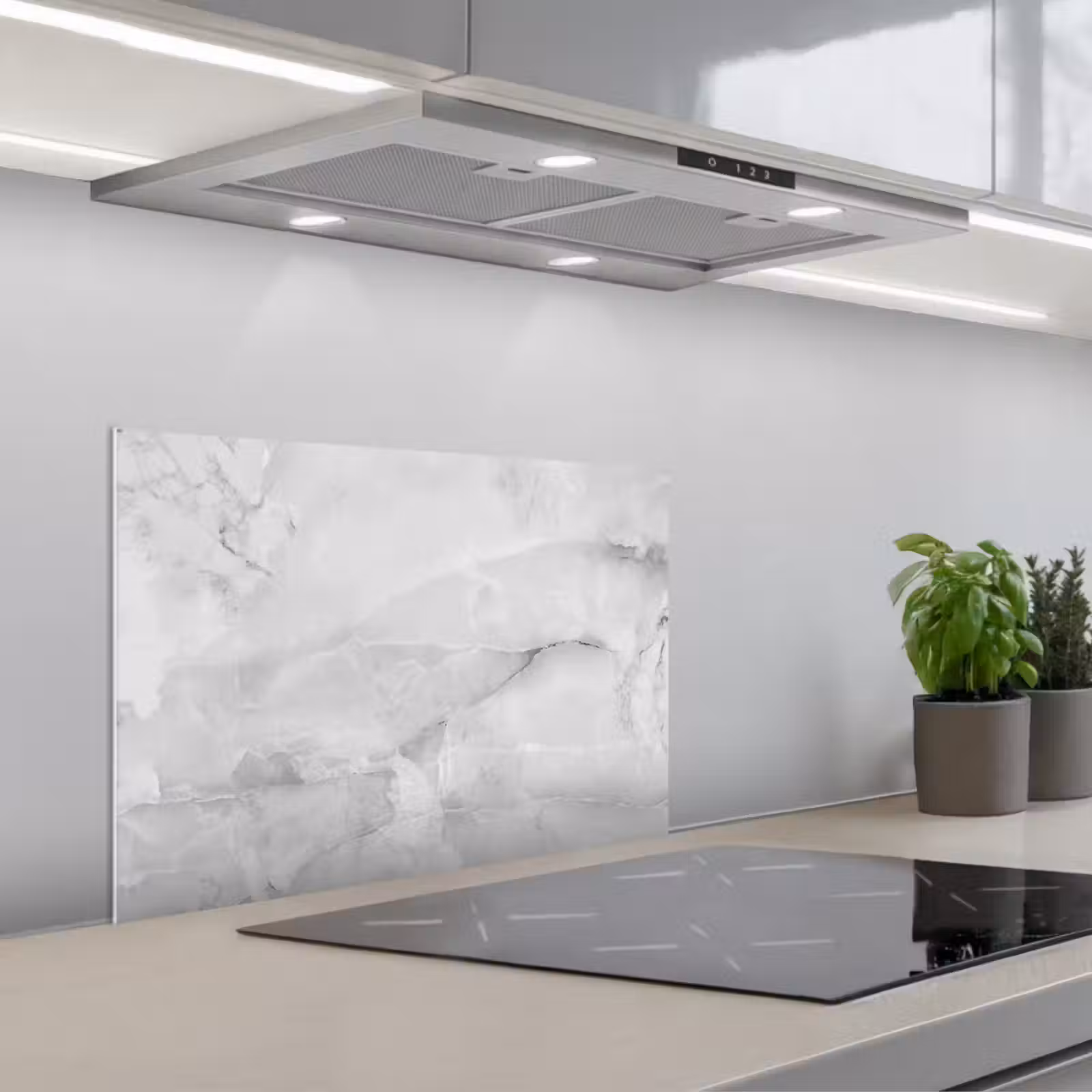 Kitchen splashback for hob - Marble - Stone - White - Gray - Marble look — 1