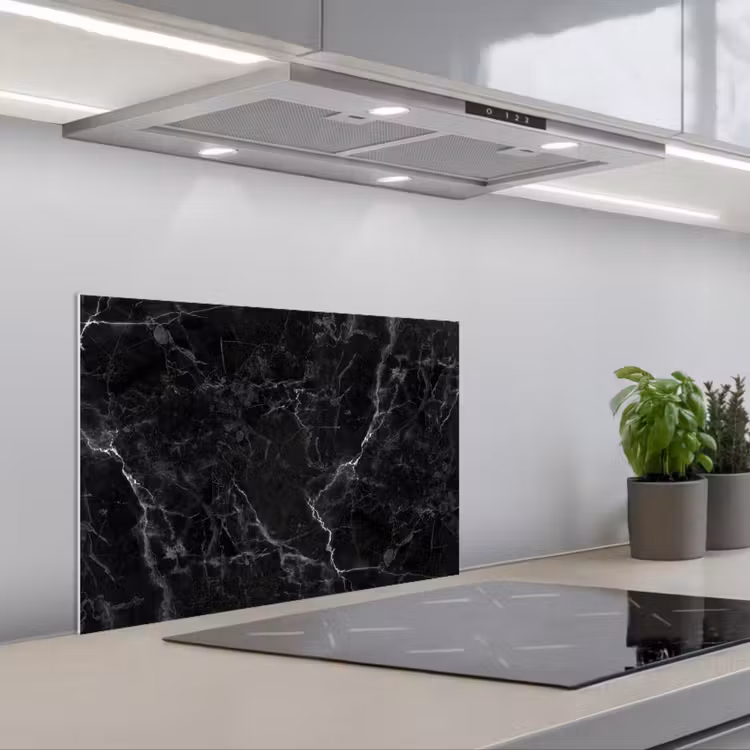 Kitchen splashback for hob - Marble - Black - White - Texture - Marble look — 1