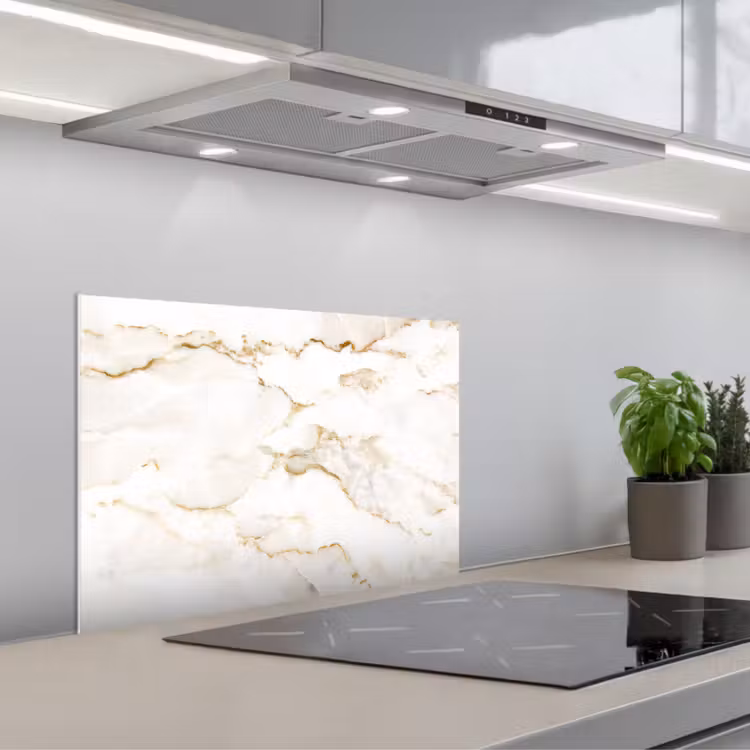 Kitchen splashback for hob - Marble - Lime - Gold - Luxury - Marble look - White — 1