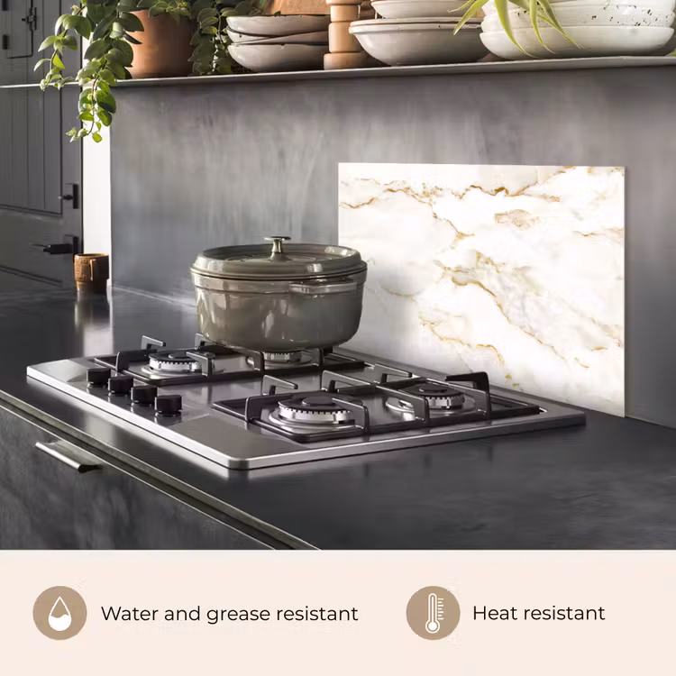 Kitchen splashback for hob - Marble - Lime - Gold - Luxury - Marble look - White — 2