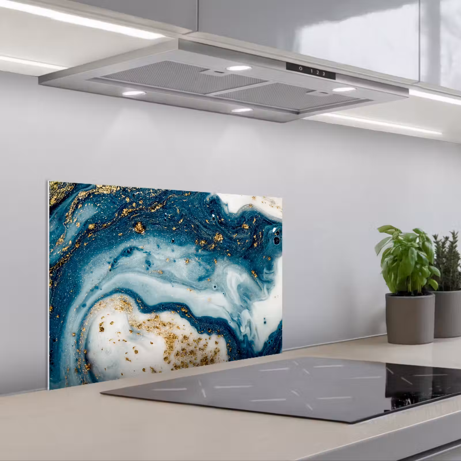 Kitchen splashback for hob - Marble - Paint - Glitter - Gold — 1