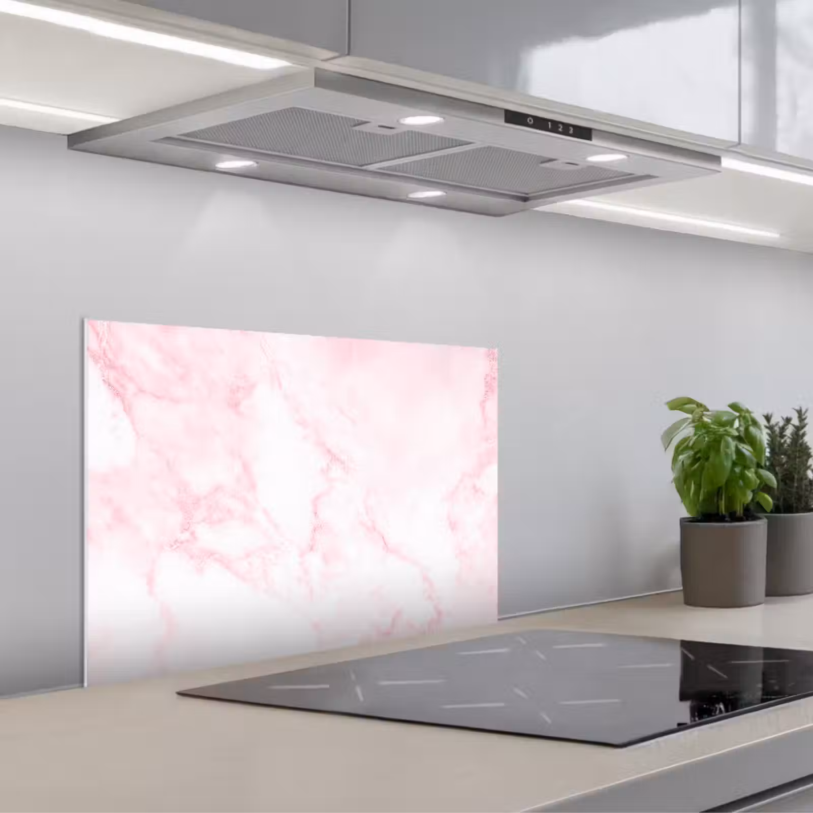Kitchen splashback for hob - Marble - White - Pink - Chic - Marble look — 1