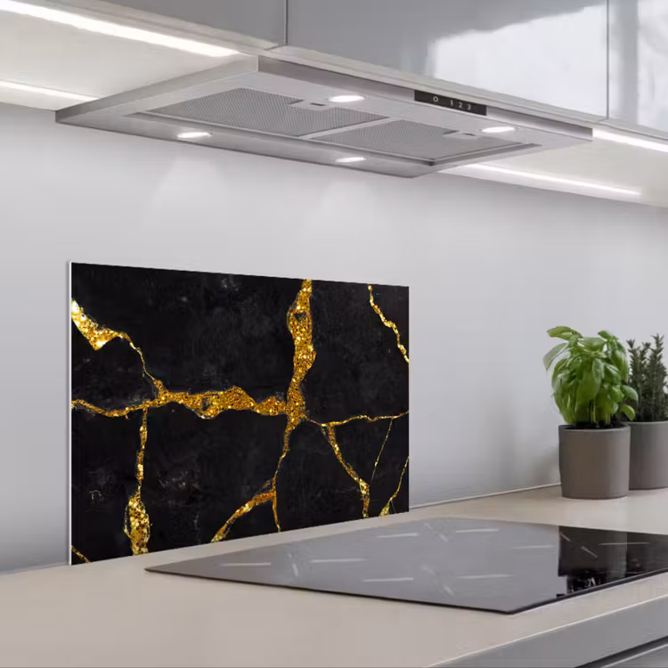 Kitchen splashback for hob - Marble - Gold - Black - Marble look - Glitter — 1