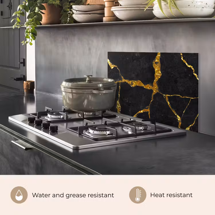 Kitchen splashback for hob - Marble - Gold - Black - Marble look - Glitter — 2