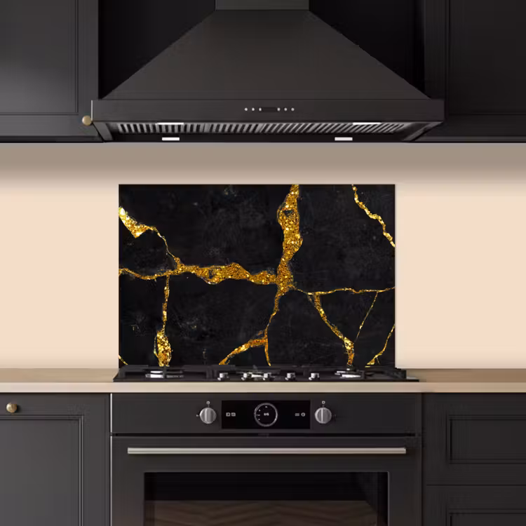 Kitchen splashback for hob - Marble - Gold - Black - Marble look - Glitter — 5