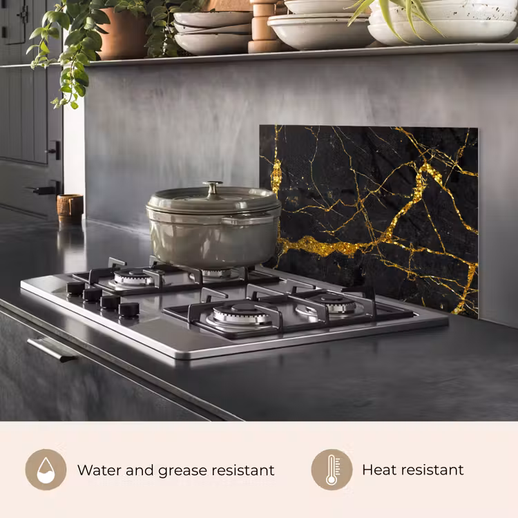 Kitchen splashback for hob - Marble - Gold - Black - Marble look - Luxe - Glitter — 2