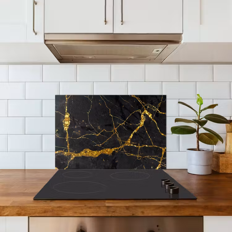Kitchen splashback for hob - Marble - Gold - Black - Marble look - Luxe - Glitter — 3