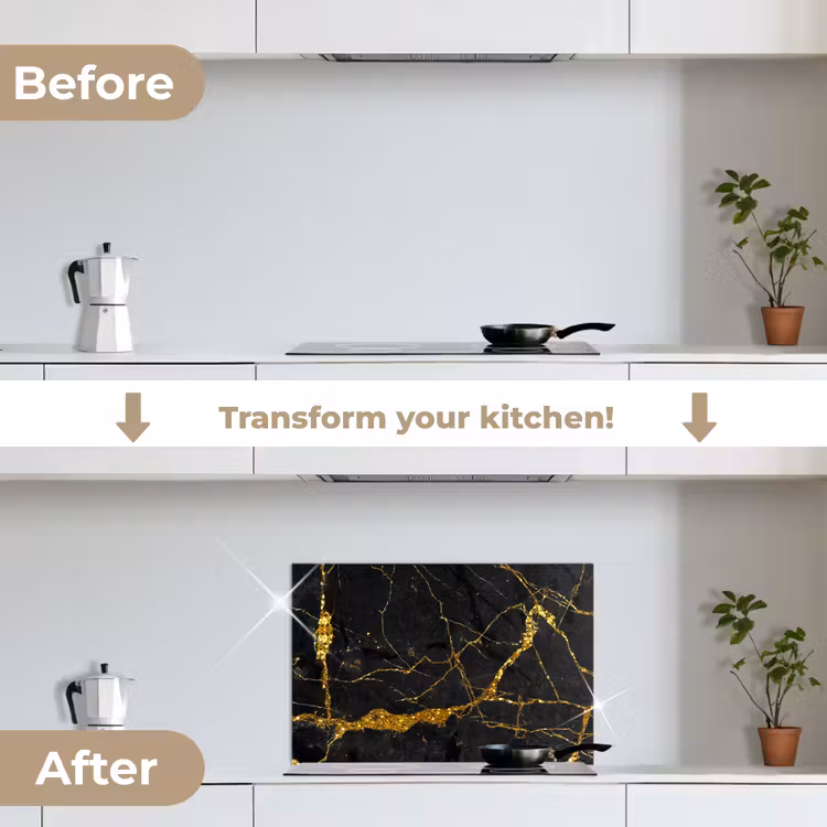 Kitchen splashback for hob - Marble - Gold - Black - Marble look - Luxe - Glitter — 7