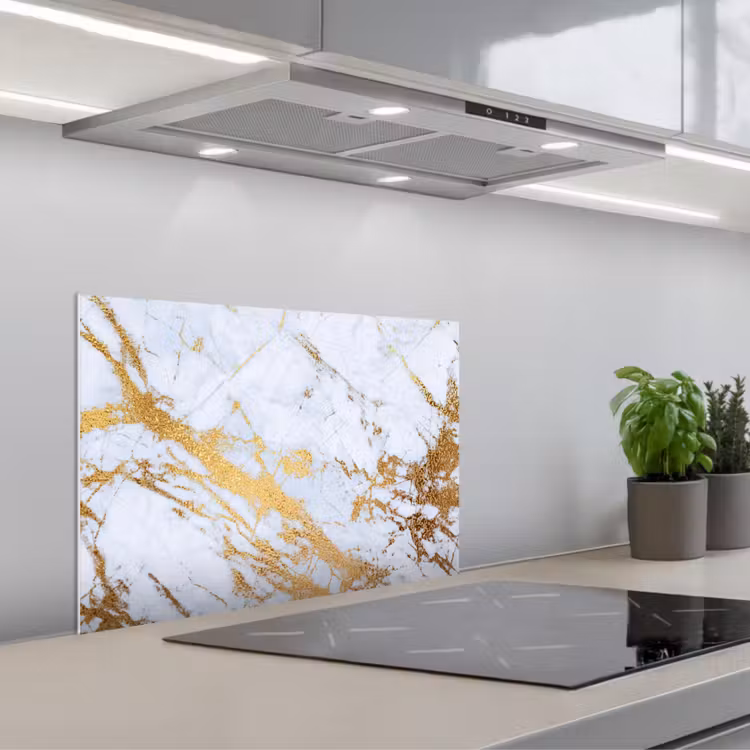 Kitchen splashback for hob - Marble - Gold - White - Luxe - Marble look - Glitter — 1