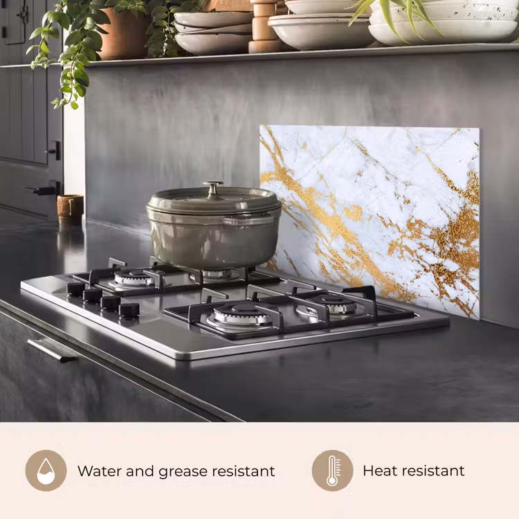 Kitchen splashback for hob - Marble - Gold - White - Luxe - Marble look - Glitter — 2