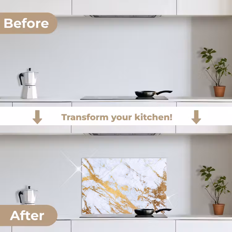 Kitchen splashback for hob - Marble - Gold - White - Luxe - Marble look - Glitter — 7