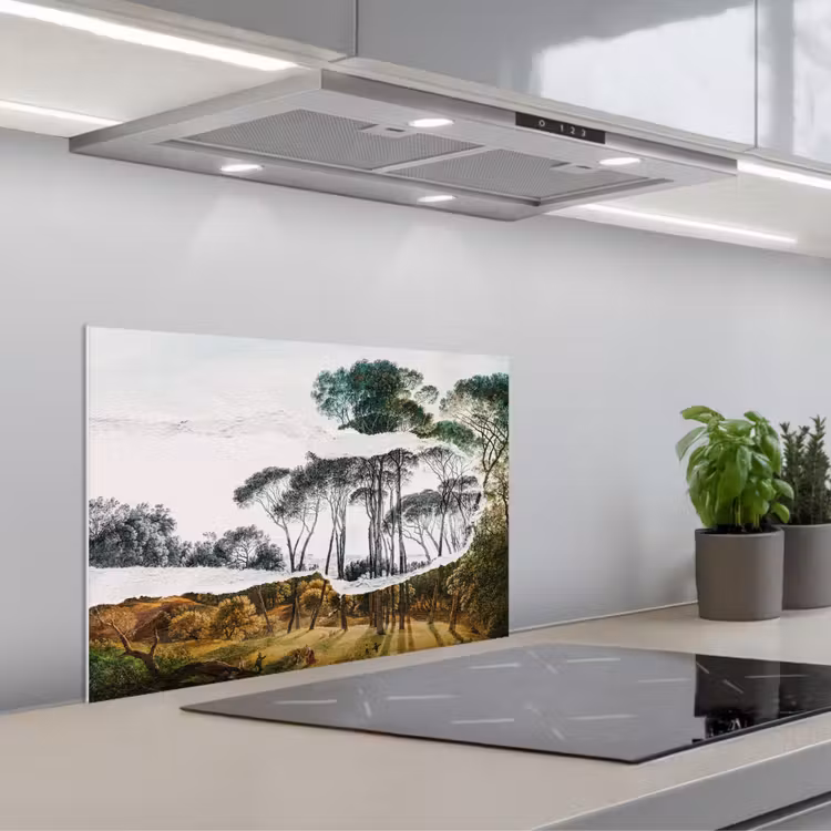 Kitchen splashback for hob - Italian landscape umbrella pines - Art - Hendrik Voogd - Painting - Black and white - Old masters — 1