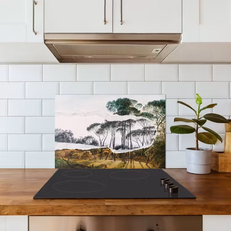 Kitchen splashback for hob - Italian landscape umbrella pines - Art - Hendrik Voogd - Painting - Black and white - Old masters — 3