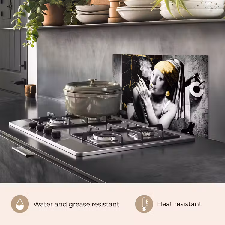 Kitchen splashback for hob - Marble look - Girl with a Pearl Earring - Cigarettes - Toilet - Gold - Art - Old Masters — 2
