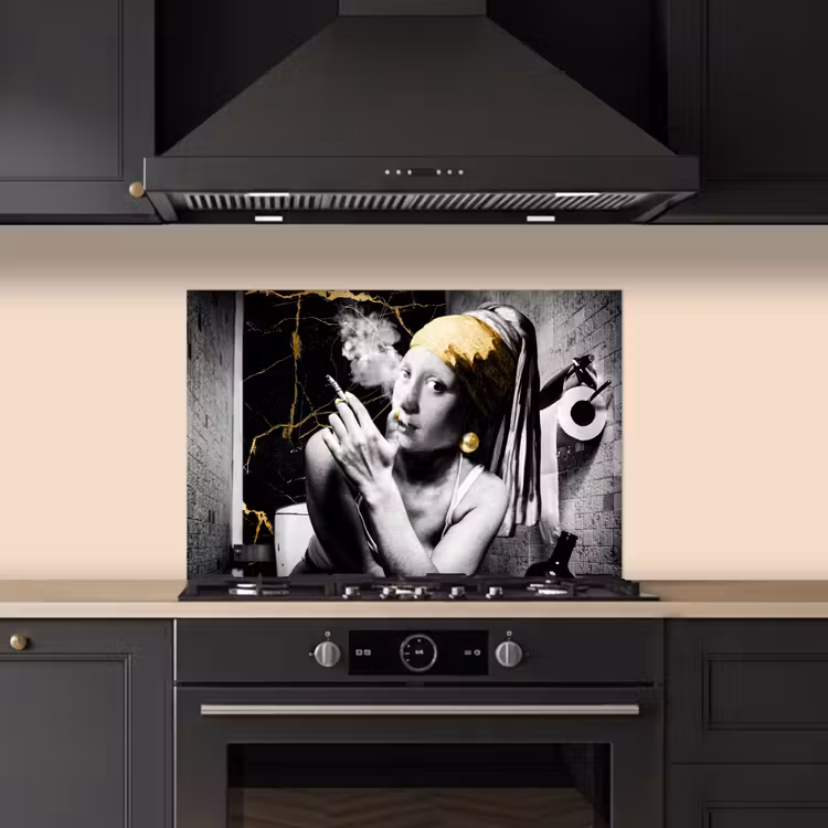 Kitchen splashback for hob - Marble look - Girl with a Pearl Earring - Cigarettes - Toilet - Gold - Art - Old Masters — 5