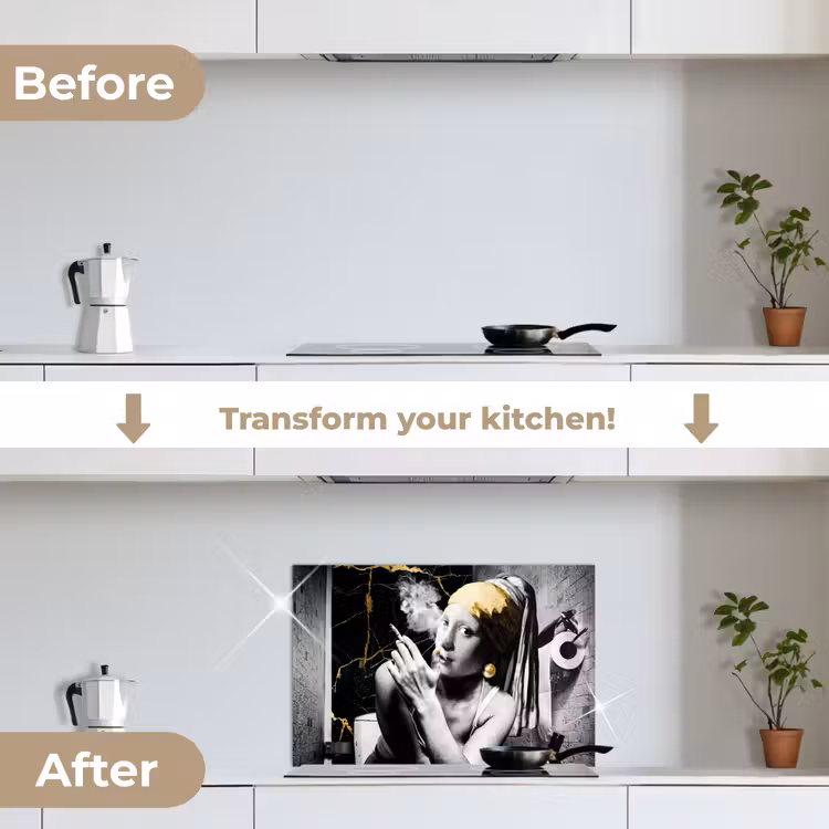 Kitchen splashback for hob - Marble look - Girl with a Pearl Earring - Cigarettes - Toilet - Gold - Art - Old Masters — 7