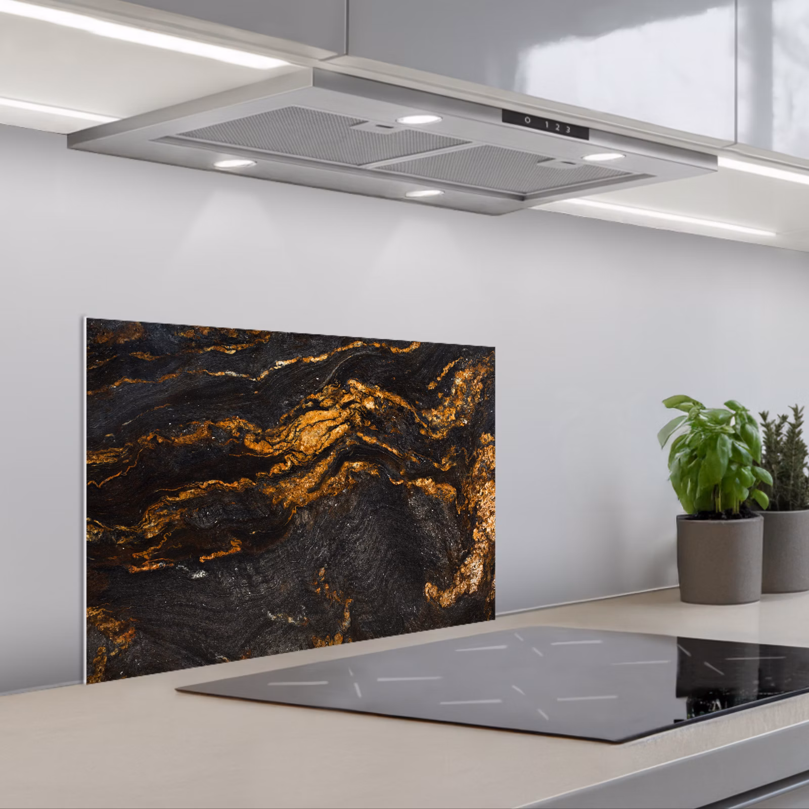 Kitchen splashback for hob - Marble - Lime - Black - Gold - Marble look - Luxury — 1