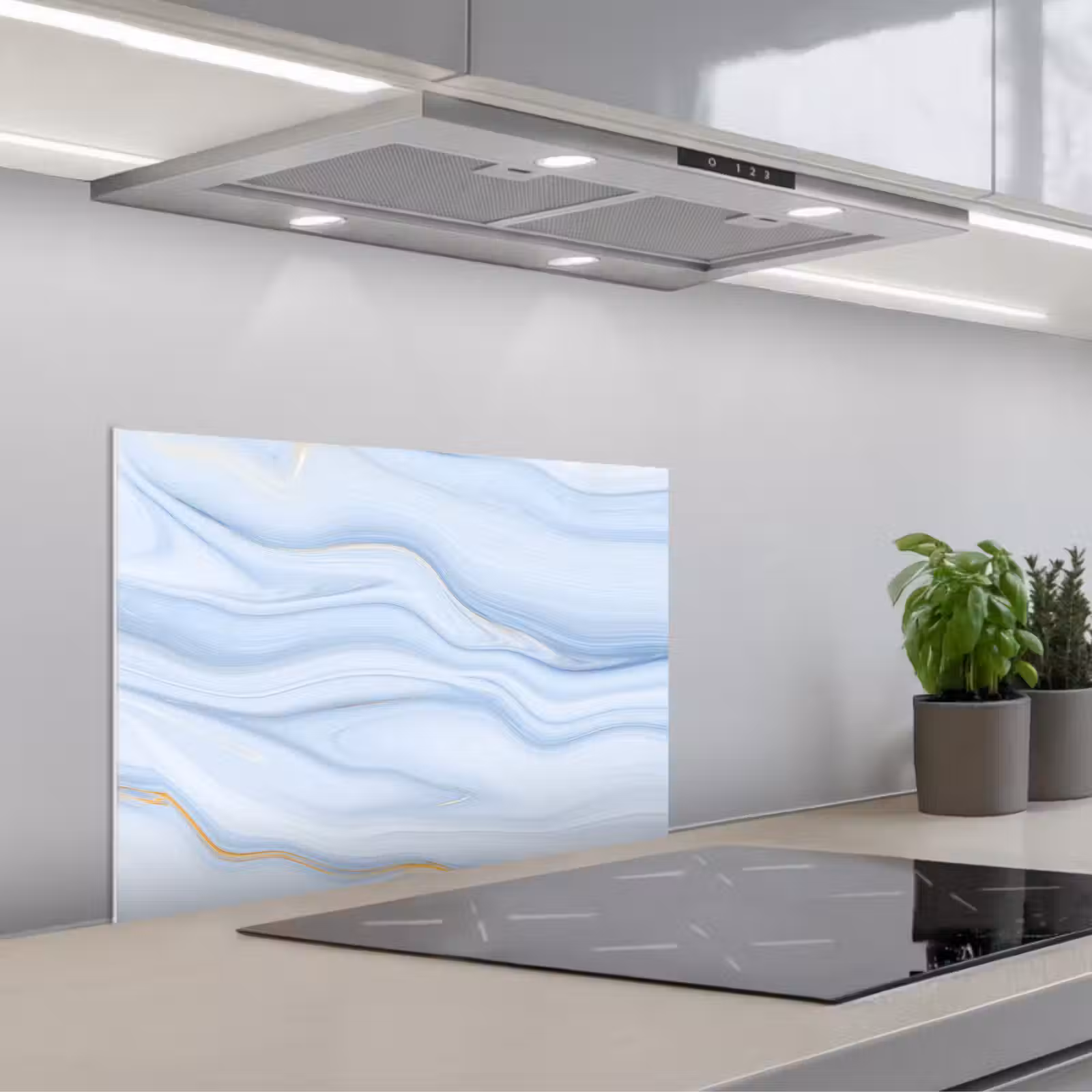 Kitchen splashback for hob - Marble - Wave - Blue - Patterns - Marble look - Pastel — 1