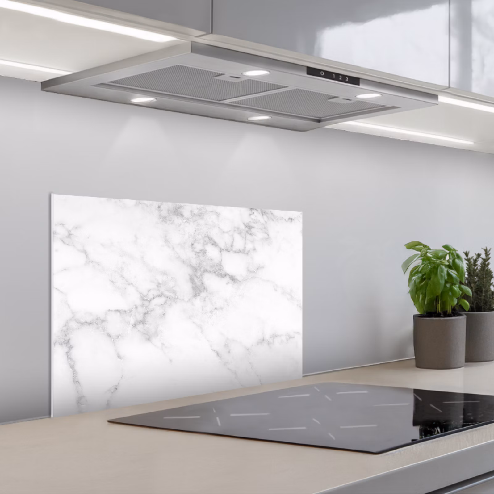 Kitchen splashback for hob - Marble - White - Gray - Luxury - Marble look - Stone — 1