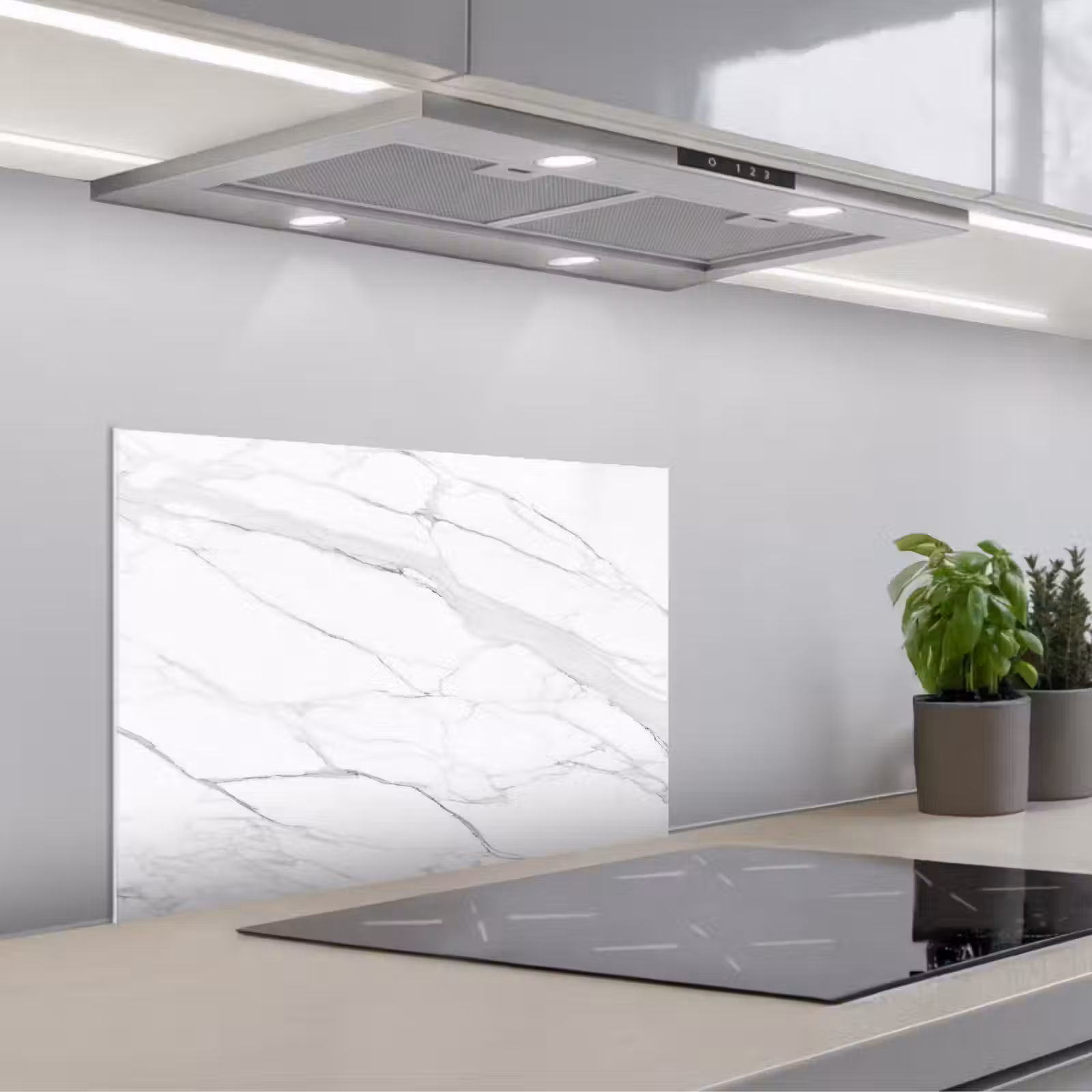 Kitchen splashback for hob - Marble - White - Line - Patterns - Luxury - Marble look — 1