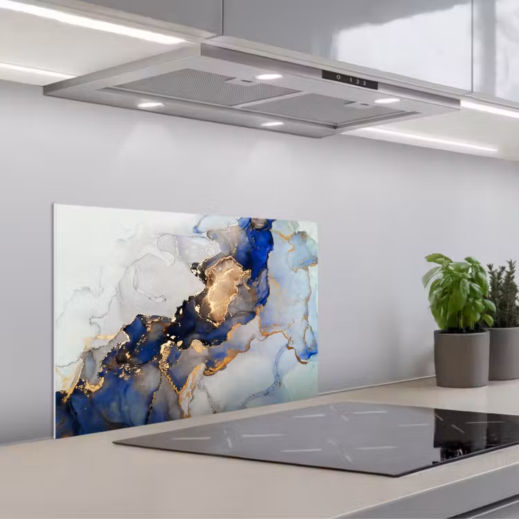 Kitchen splashback for hob - Marble - Blue - Gold — 1