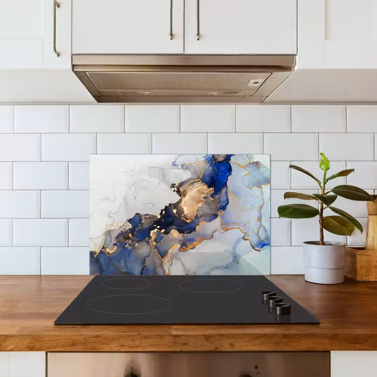 Kitchen splashback for hob - Marble - Blue - Gold — 3