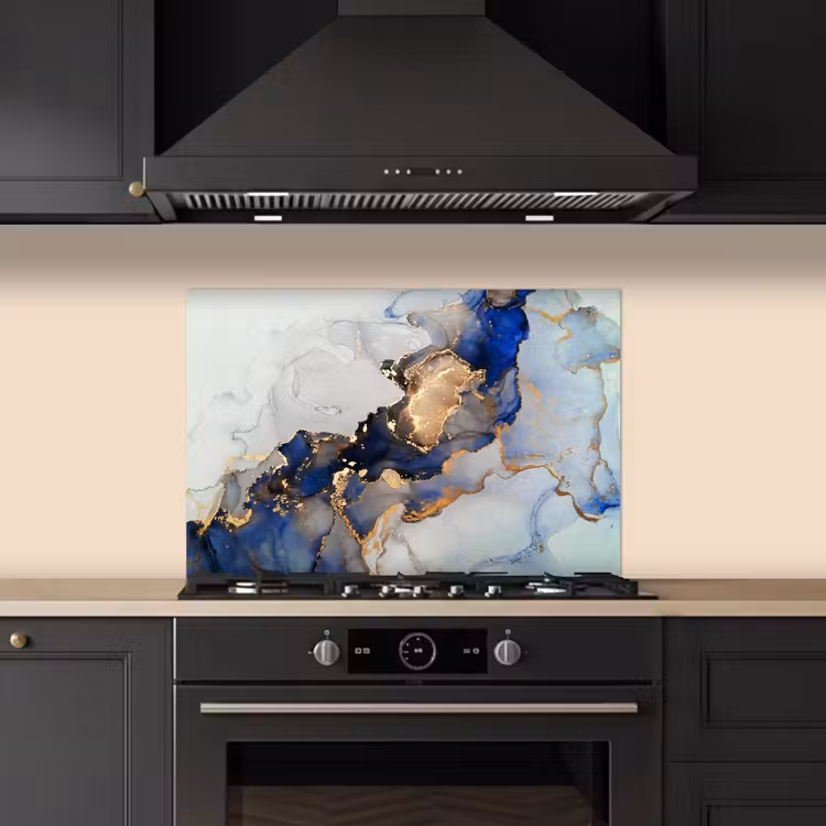 Kitchen splashback for hob - Marble - Blue - Gold — 5